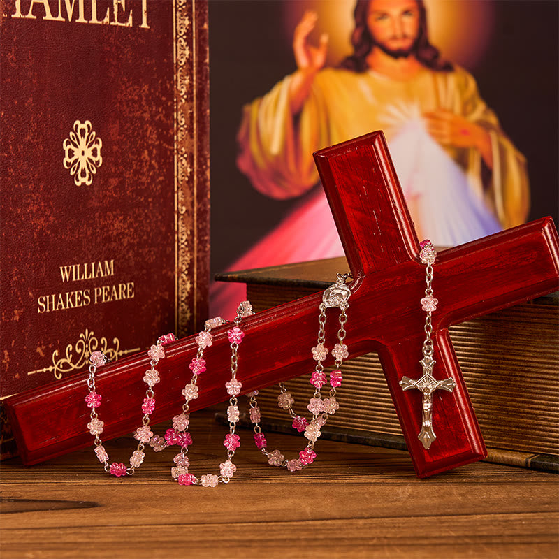 Heart of Thorns & Our Lady of Guadalupe of 10mm Heart Green Glass Alloy Chain Rosary