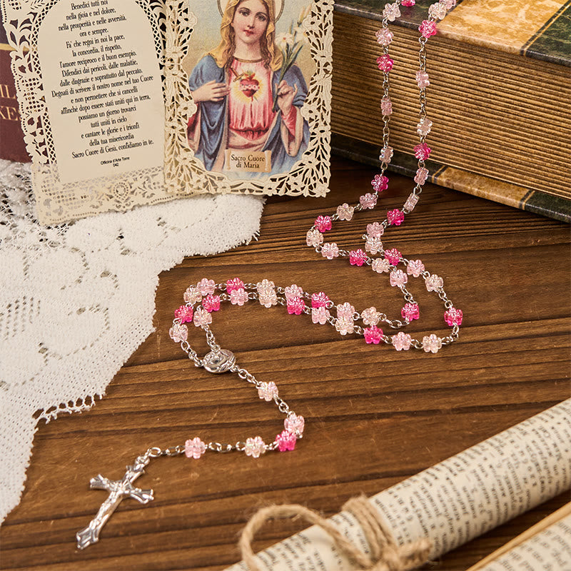 Heart of Thorns & Our Lady of Guadalupe of 10mm Heart Green Glass Alloy Chain Rosary