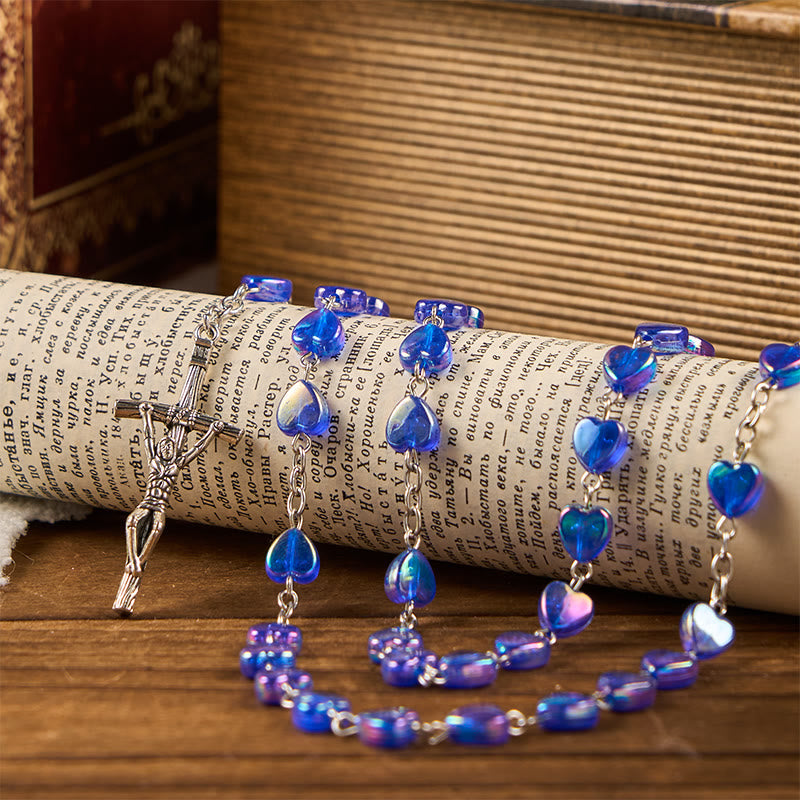 Our Lady & Crucifix of 8mm Heart Acrylic Blue Alloy Chain Rosary