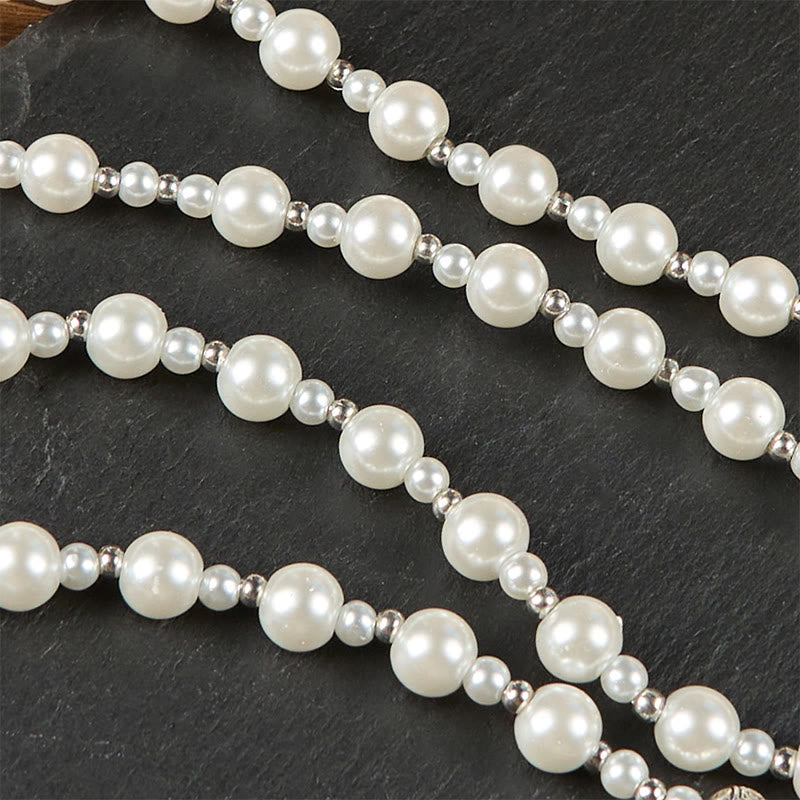 Miraculous Medal & Crucifix of 4mm White Pearl Ball Prayer Beads Rosary