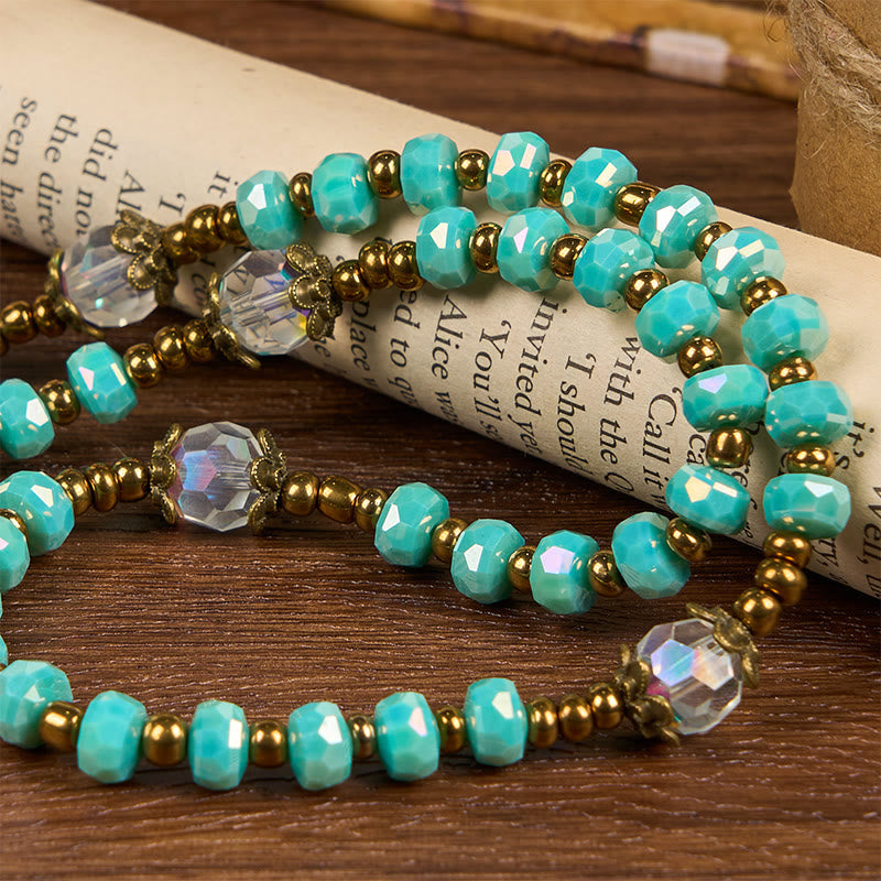 Lorraine Cross & Crucifix of 8 mm Rondelle Aquamarine Stone Nylon Cord Rosary