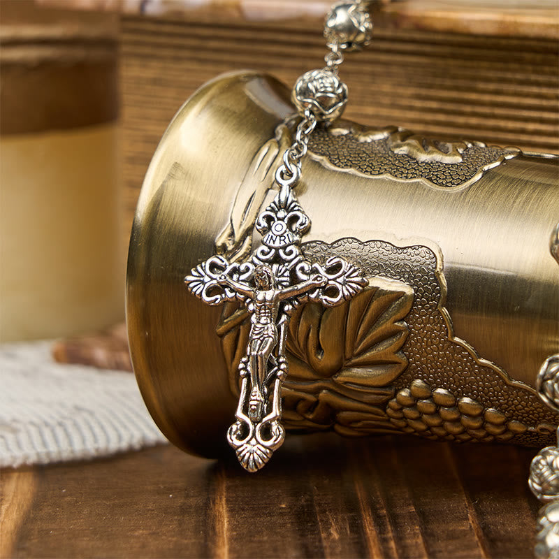 Miraculous Medal & Crucifix of 10mm Rose Prayer Beads Rosary