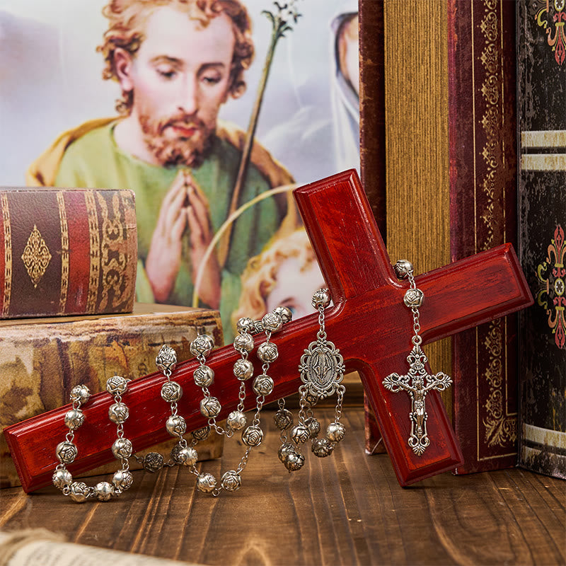 Miraculous Medal & Crucifix of 10mm Rose Prayer Beads Rosary