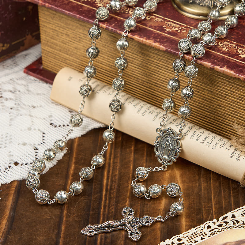 Miraculous Medal & Crucifix of 10mm Rose Prayer Beads Rosary