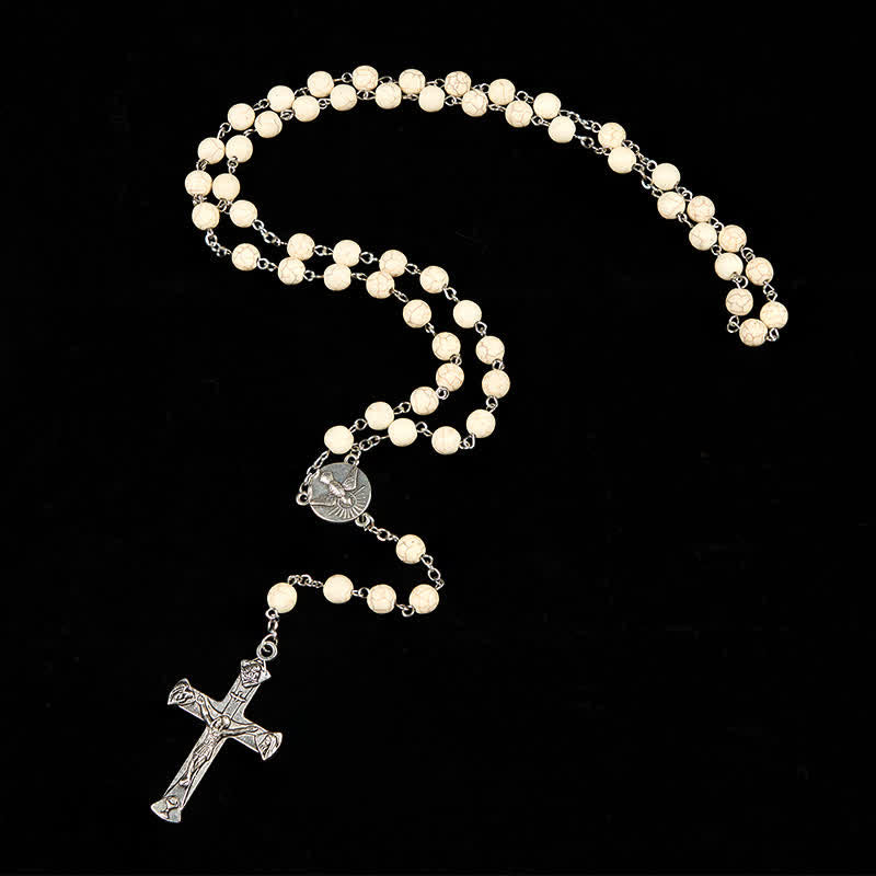Miraculous Medal & Crucifix of 8mm White Pine Prayer Beads Rosary