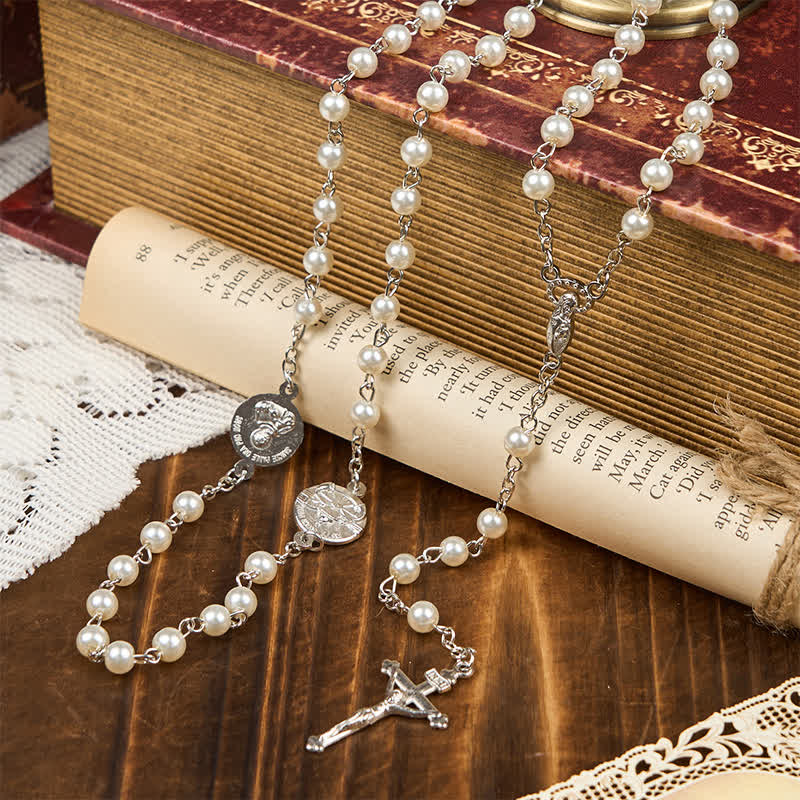 Crucifix & Our Lady of 8mm Pearl Prayer Beads Rosary (3 Colors)