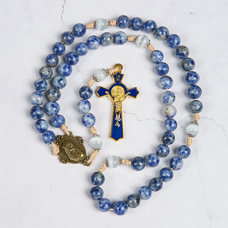 PRAYERFUL FAITH: Round Blue Stone Nylon Cord Rosary with Gift Card