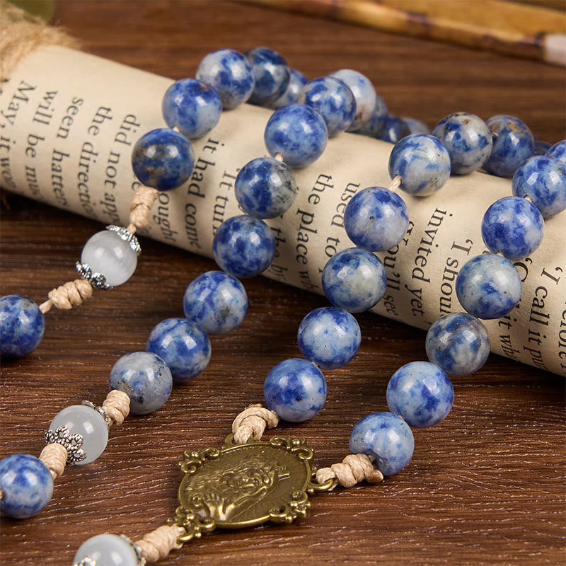 PRAYERFUL FAITH: Round Blue Stone Nylon Cord Rosary with Gift Card