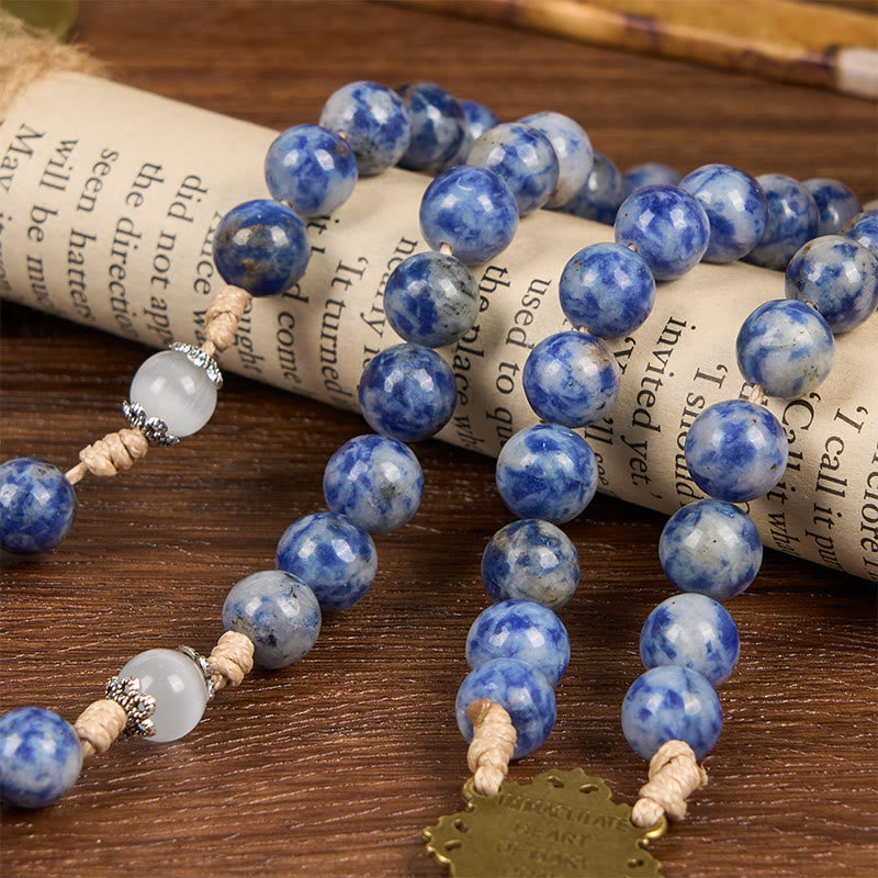 PRAYERFUL FAITH: Round Blue Stone Nylon Cord Rosary with Gift Card