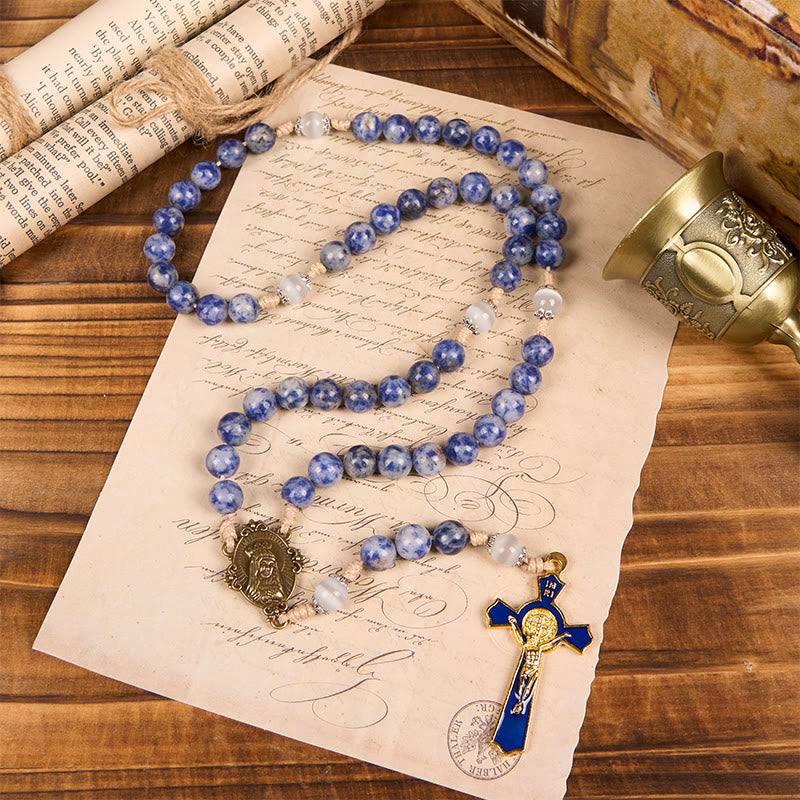 PRAYERFUL FAITH: Round Blue Stone Nylon Cord Rosary with Gift Card