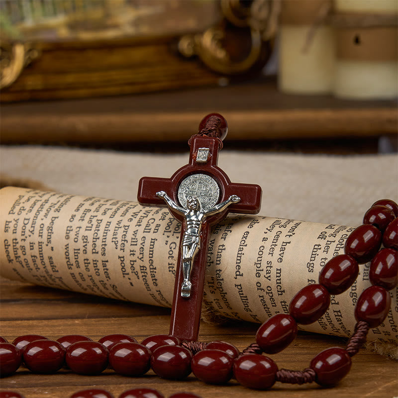 St. Benedict & Crucifix of 8*10mm Oval Bead Rosary - Three Timeless Colors