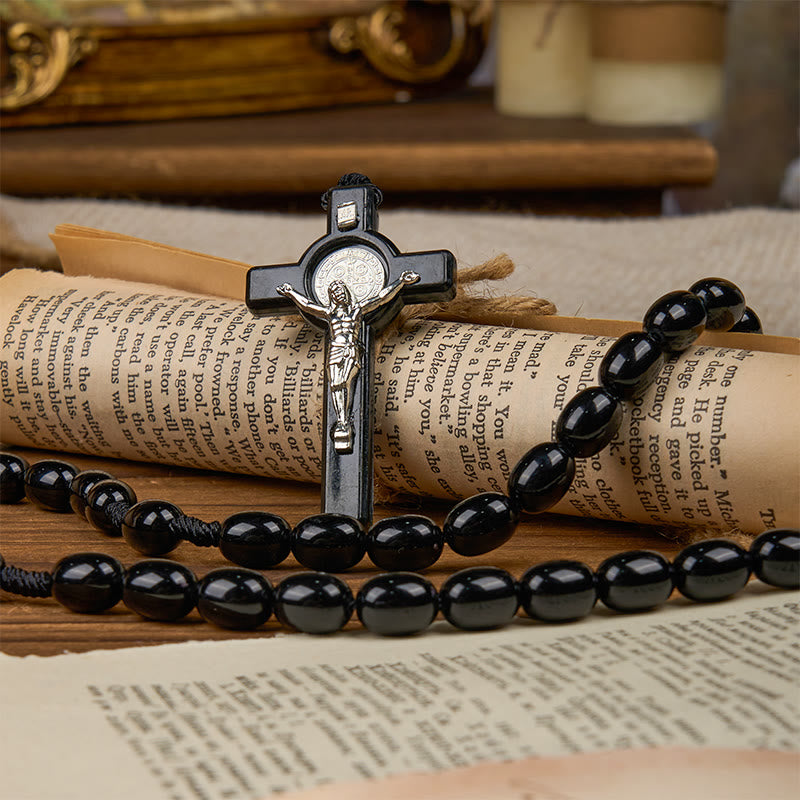 St. Benedict & Crucifix of 8*10mm Oval Bead Rosary - Three Timeless Colors