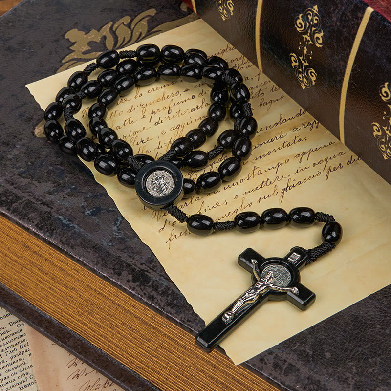 St. Benedict & Crucifix of 8*10mm Oval Bead Rosary - Three Timeless Colors