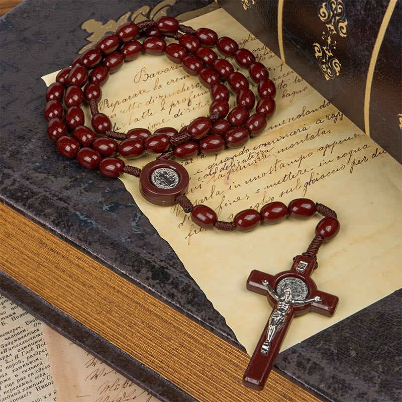 St. Benedict & Crucifix of 8*10mm Oval Bead Rosary - Three Timeless Colors