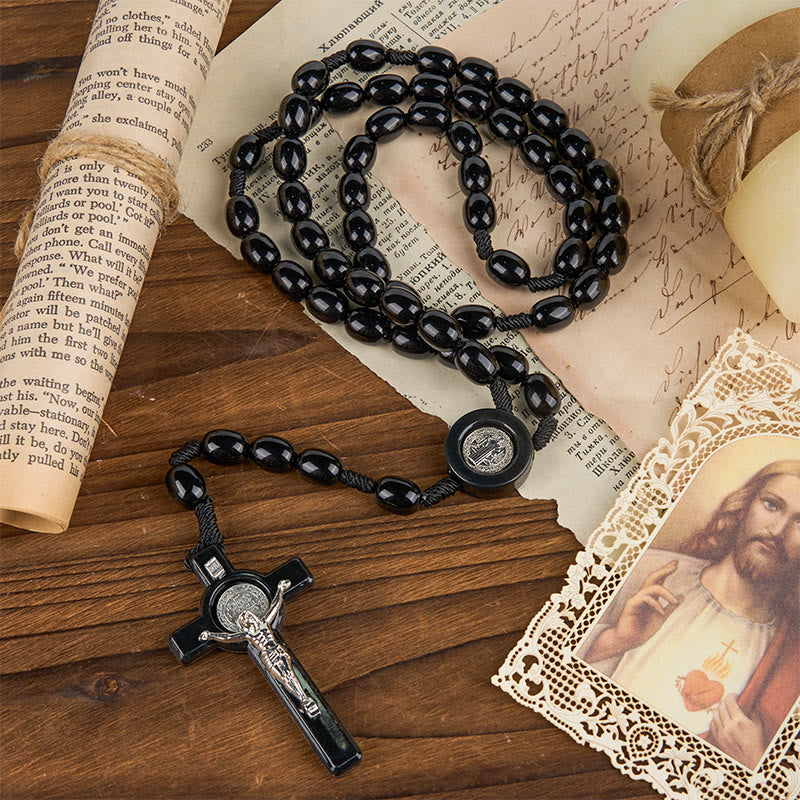 St. Benedict & Crucifix of 8*10mm Oval Bead Rosary - Three Timeless Colors