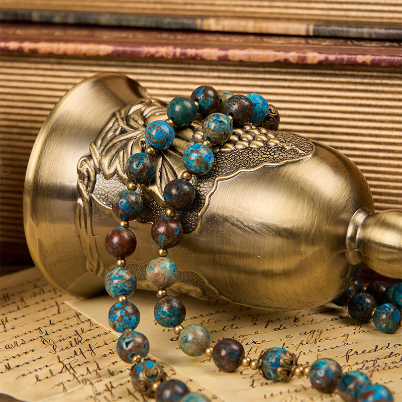 Blue Pattern Beads Handmade Rosary: Miraculous Medal & Crucifix of 8mm Authentic Larimar Stone