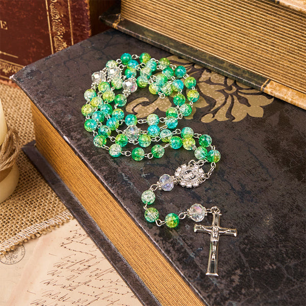 St. Benedict Medal & Crucifix of 8mm Round Green Gemstone Rosary