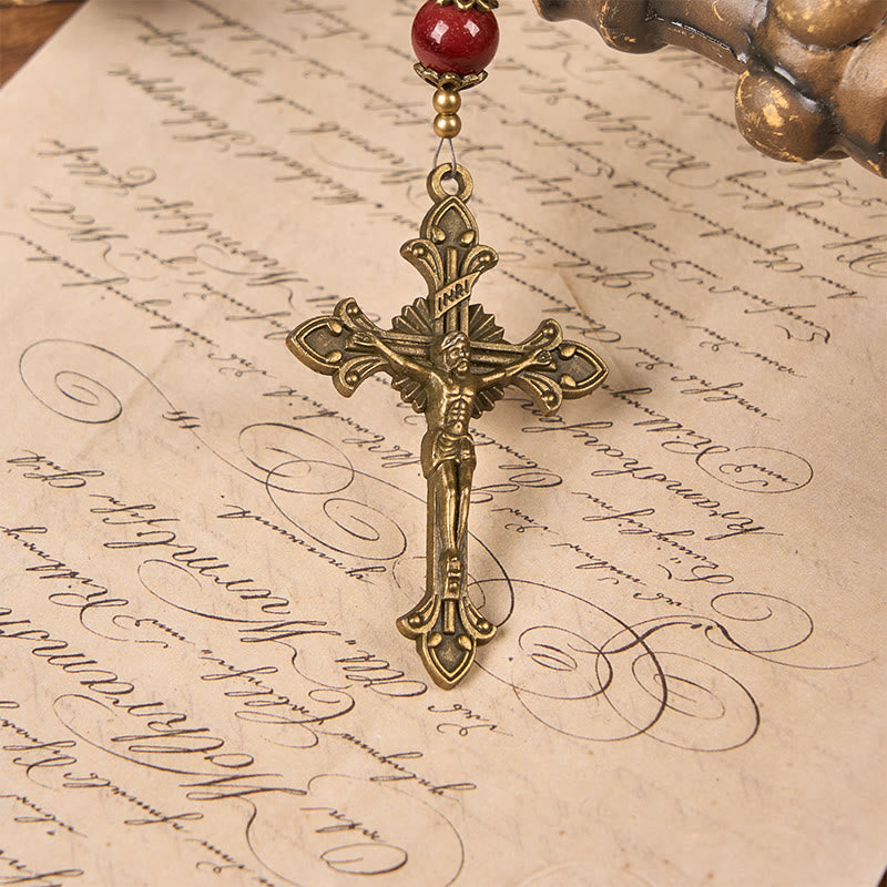 Miraculous Medal & Crucifix of 8mm Natural Egg Yolk Jade Rosary - Handcrafted Rosary Beads
