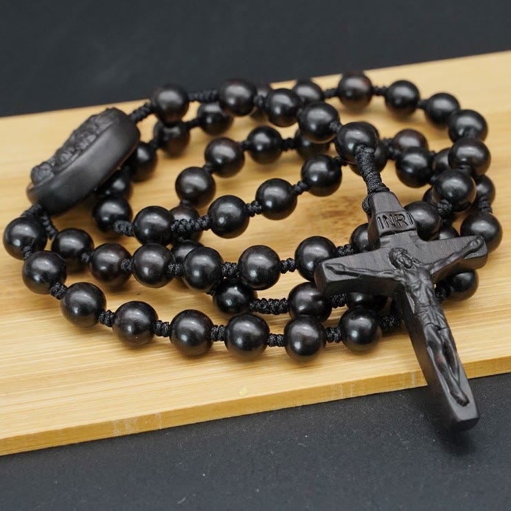 Wood Beads Crucifix Prayer Rosary