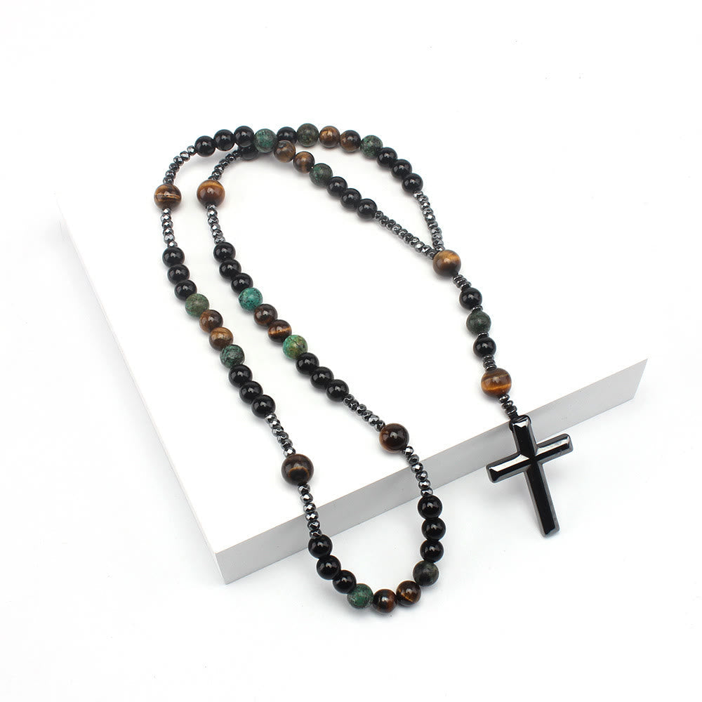 8mm African Turquoise & Yellow Tiger Eye Stone Prayer Rosary