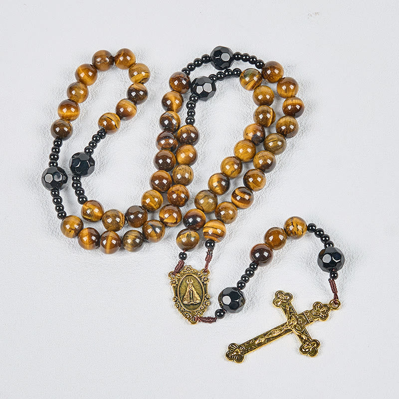 Handcrafted Tiger's Eye Rosary - A Timeless Design of Elegance and Spiritual Strength