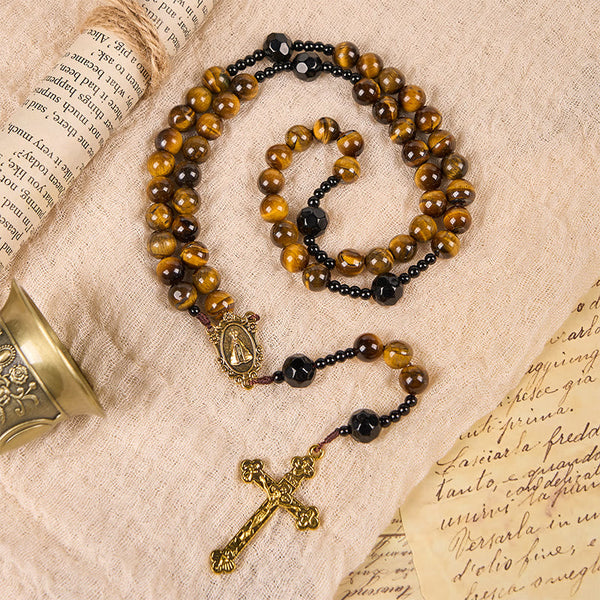 Handcrafted Tiger's Eye Rosary - A Timeless Design of Elegance and Spiritual Strength