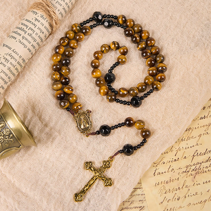 Handcrafted Tiger's Eye Rosary - A Timeless Design of Elegance and Spiritual Strength