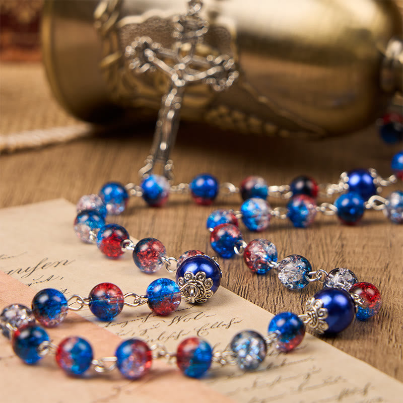 Miraculous Medal & Crucifix of 8mm Glass Beads Rosary—A Touch of Vintage Elegance