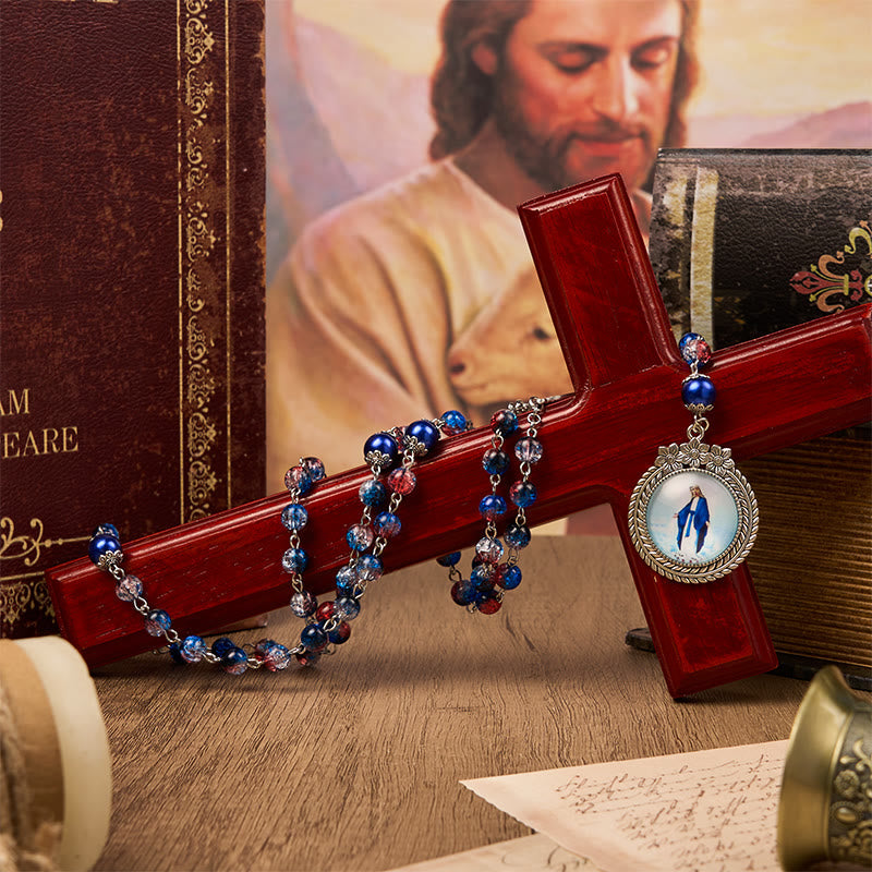 Miraculous Medal & Crucifix of 8mm Glass Beads Rosary—A Touch of Vintage Elegance