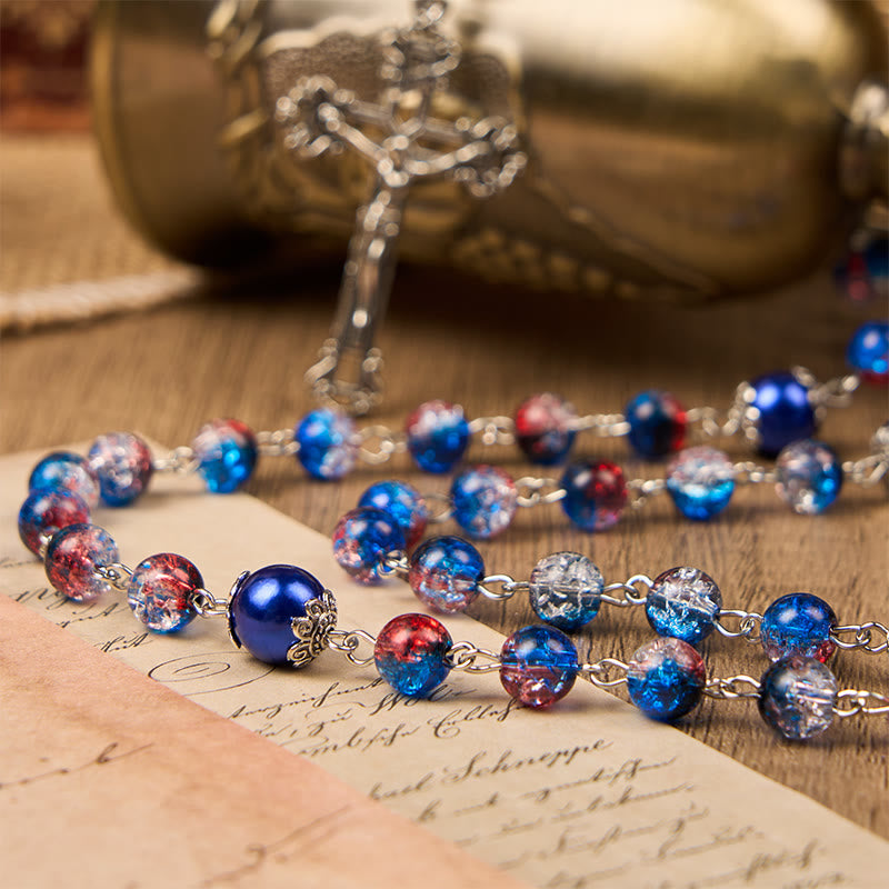 Miraculous Medal & Crucifix of 8mm Glass Beads Rosary—A Touch of Vintage Elegance