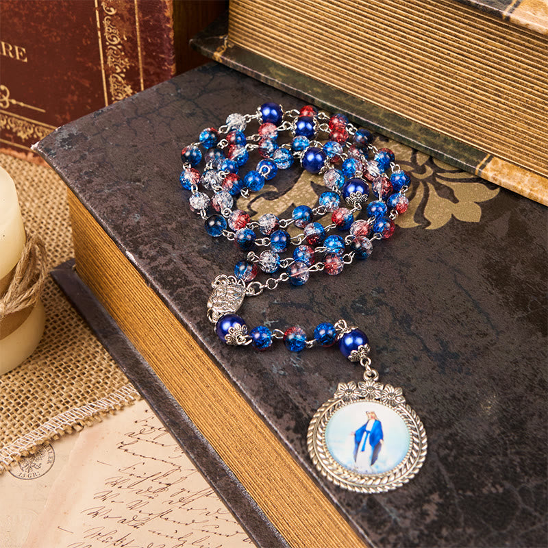 Miraculous Medal & Crucifix of 8mm Glass Beads Rosary—A Touch of Vintage Elegance