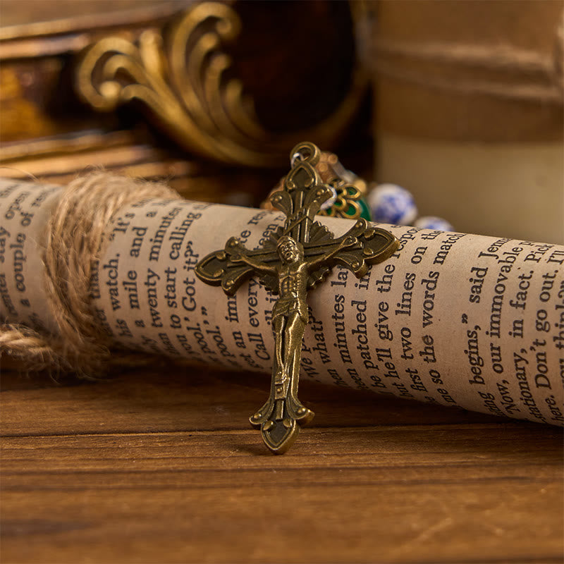 Divine Serenity Handmade Floral Rosary: Our Lady of Guadalupe & Crucifix of 8mm Ceramics&Jade
