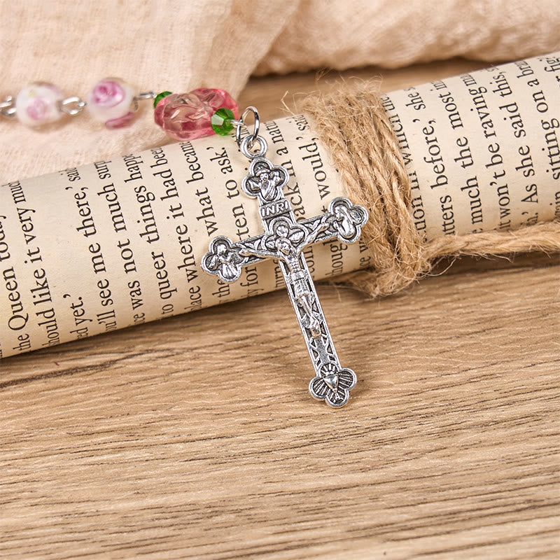 PRAYERFUL FAITH: Handmade Rose & Ivory Floral Elegance Rosary with Gift Card