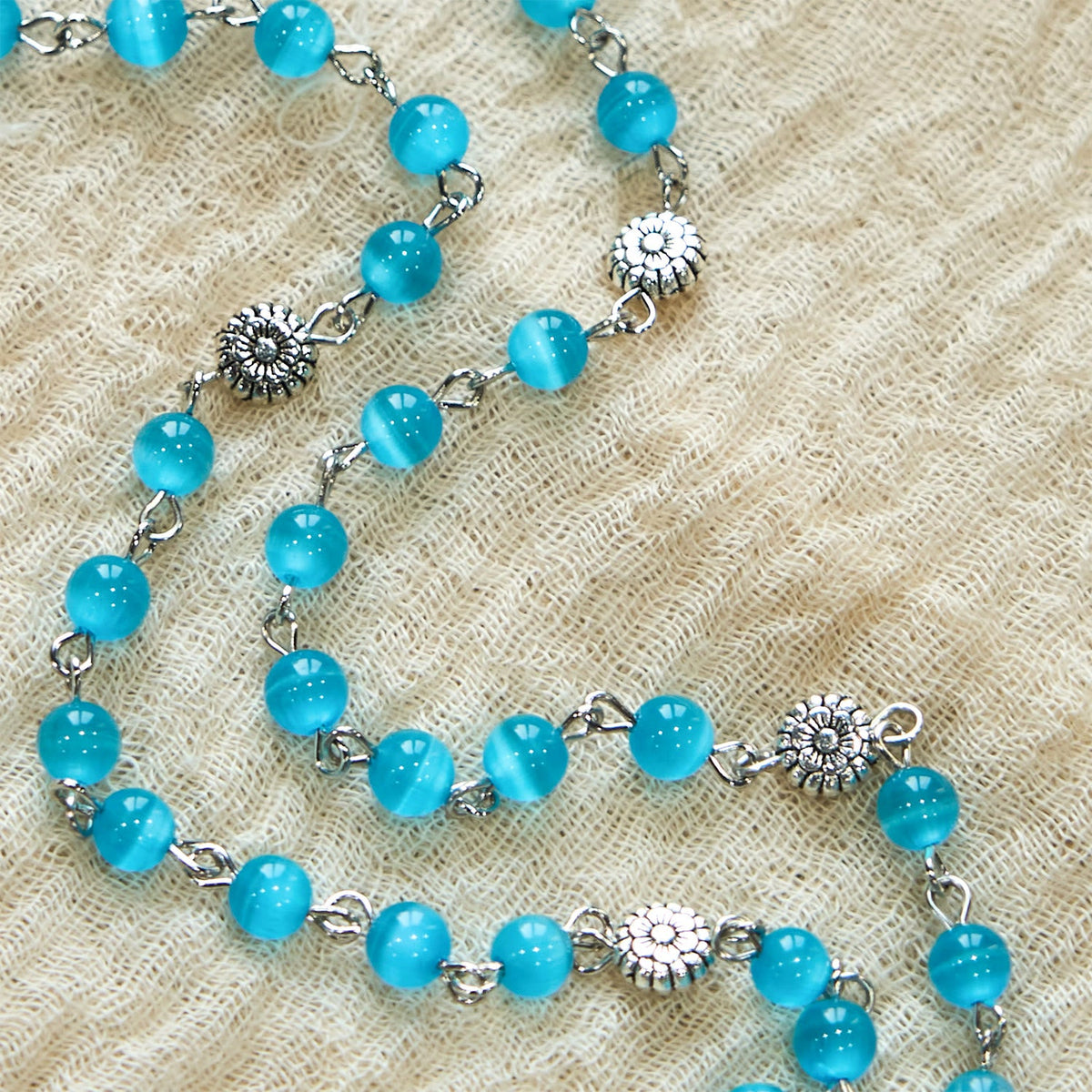Immaculate Heart of Mary 6mm Glass Shiny Beads Lake Blue 7 Sorrows Rosary