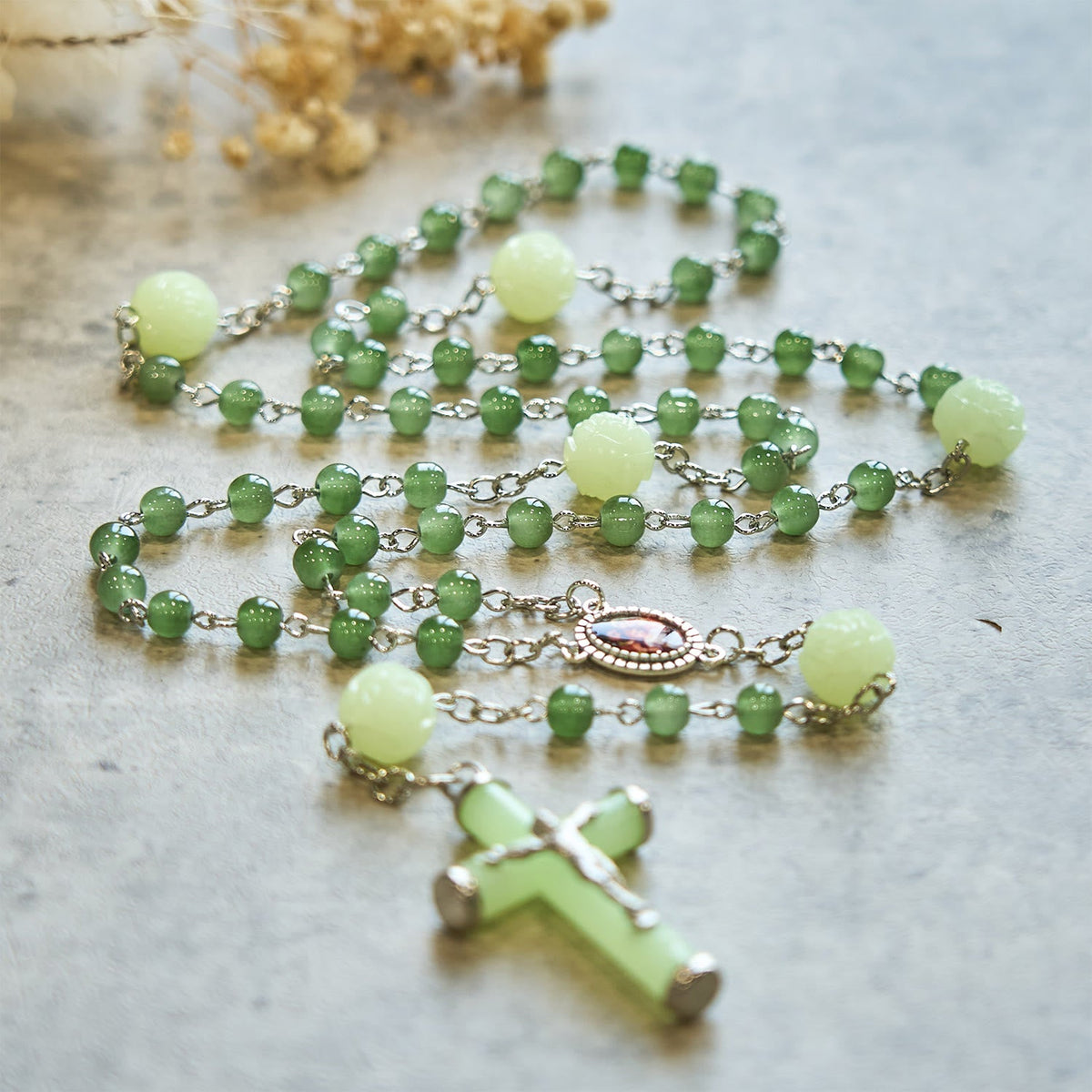 Glass & Luminous Rose Our Father Beads Glowing Faith Rosary: A Divine Companion