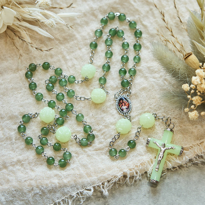 Glass & Luminous Rose Our Father Beads Glowing Faith Rosary: A Divine Companion