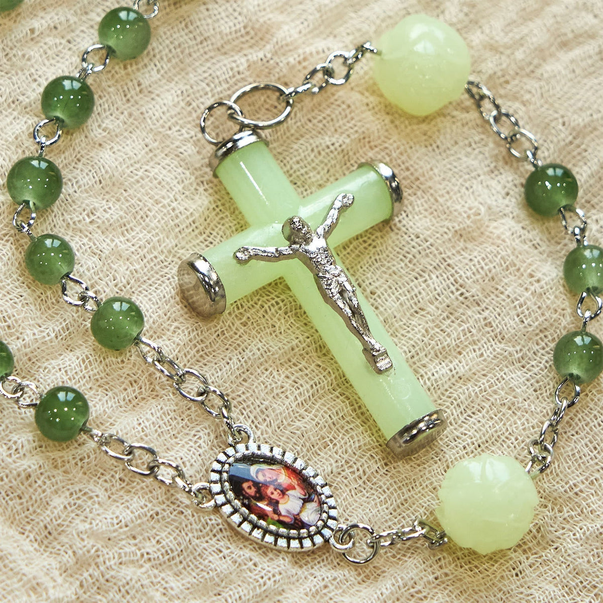 Glass & Luminous Rose Our Father Beads Glowing Faith Rosary: A Divine Companion