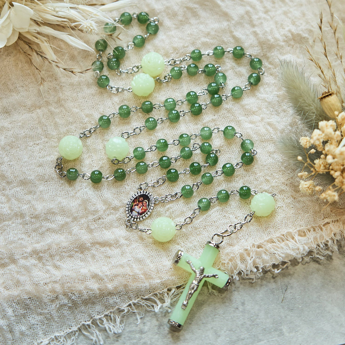 Glass & Luminous Rose Our Father Beads Glowing Faith Rosary: A Divine Companion