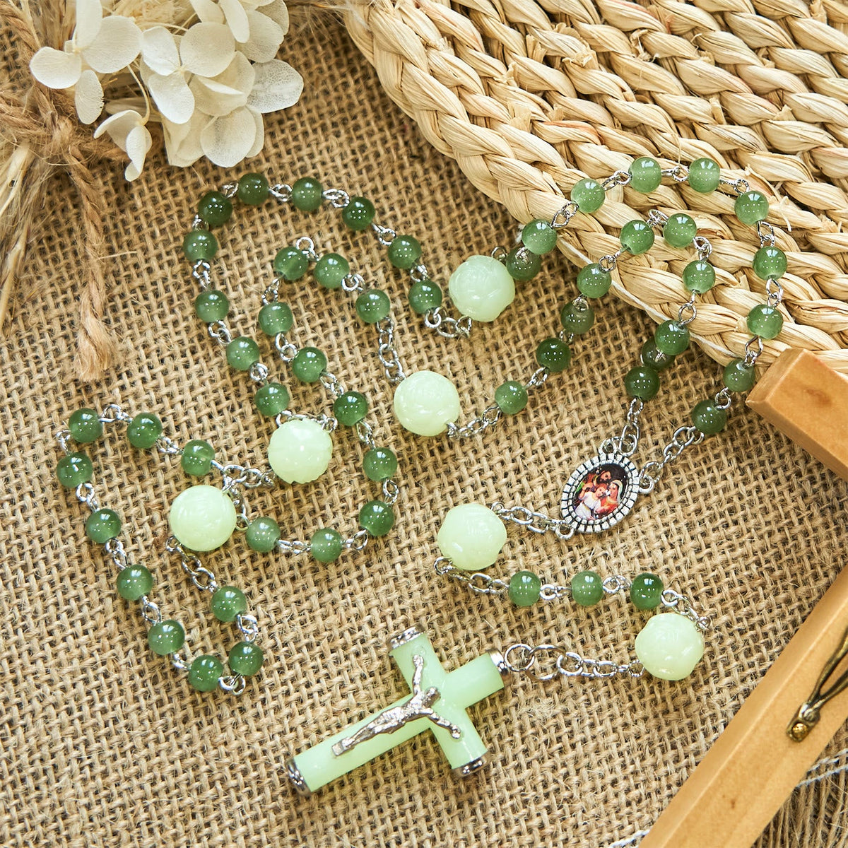Glass & Luminous Rose Our Father Beads Glowing Faith Rosary: A Divine Companion