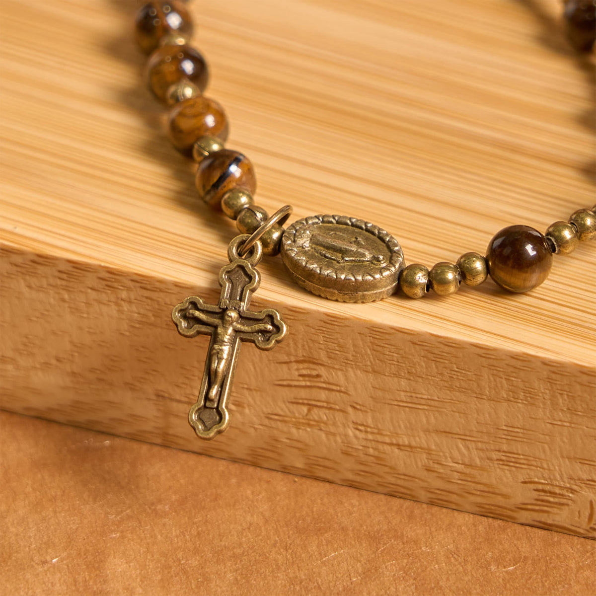 PRAYERFUL FAITH: Handmade Tiger's Eye Stone Elastic Rosary Bracelet