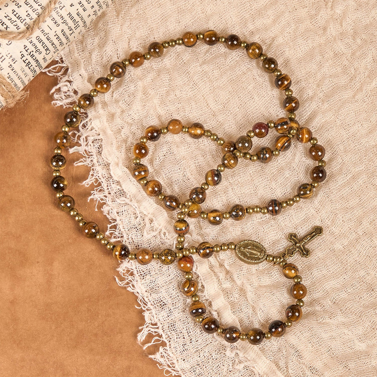 PRAYERFUL FAITH: Handmade Tiger's Eye Stone Elastic Rosary Bracelet
