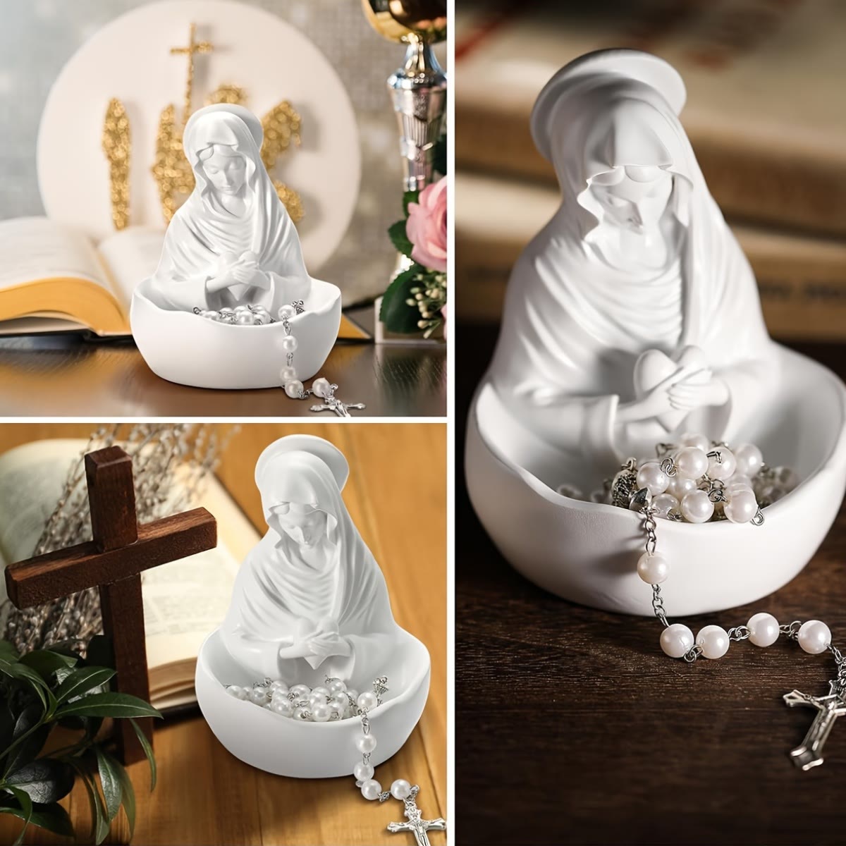 Our Lady White Resin Rosary Holder Container: Carrying the Beauty of Faith