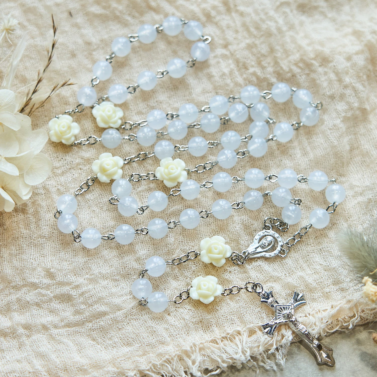 Luminous Beads with Flower Rose Glow-in-dark Divine Grace Rosary