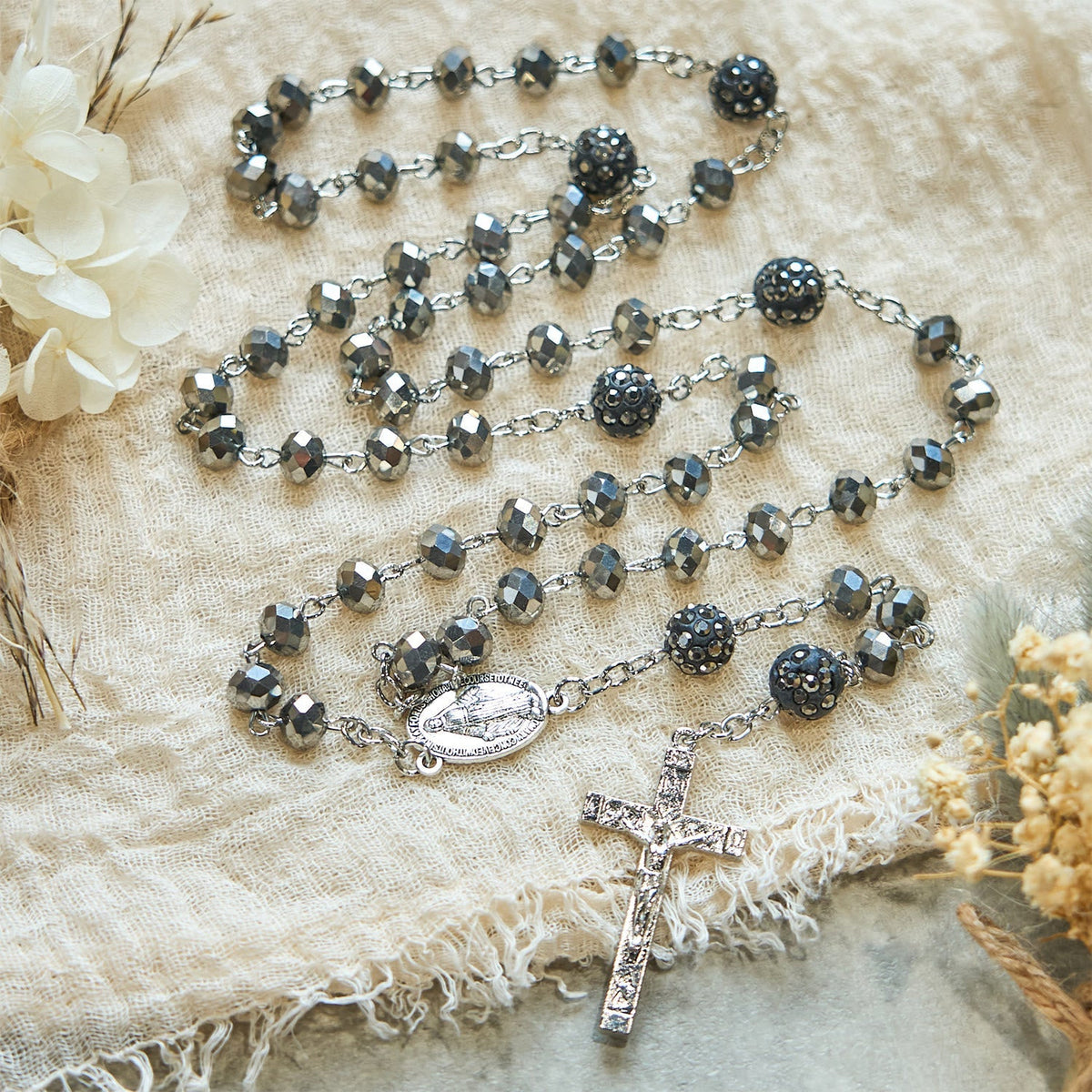 Colorful Shiny Black Crystal Radiant Faith Rosary: A Spiritual and Aesthetic Delight