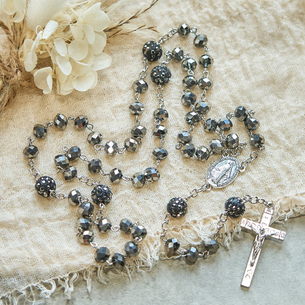 Colorful Shiny Black Crystal Radiant Faith Rosary: A Spiritual and Aesthetic Delight
