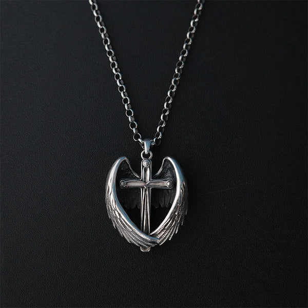 925 Sterling Silver Angel Wings Cross Necklace: Embodying Faith and Celestial Grace