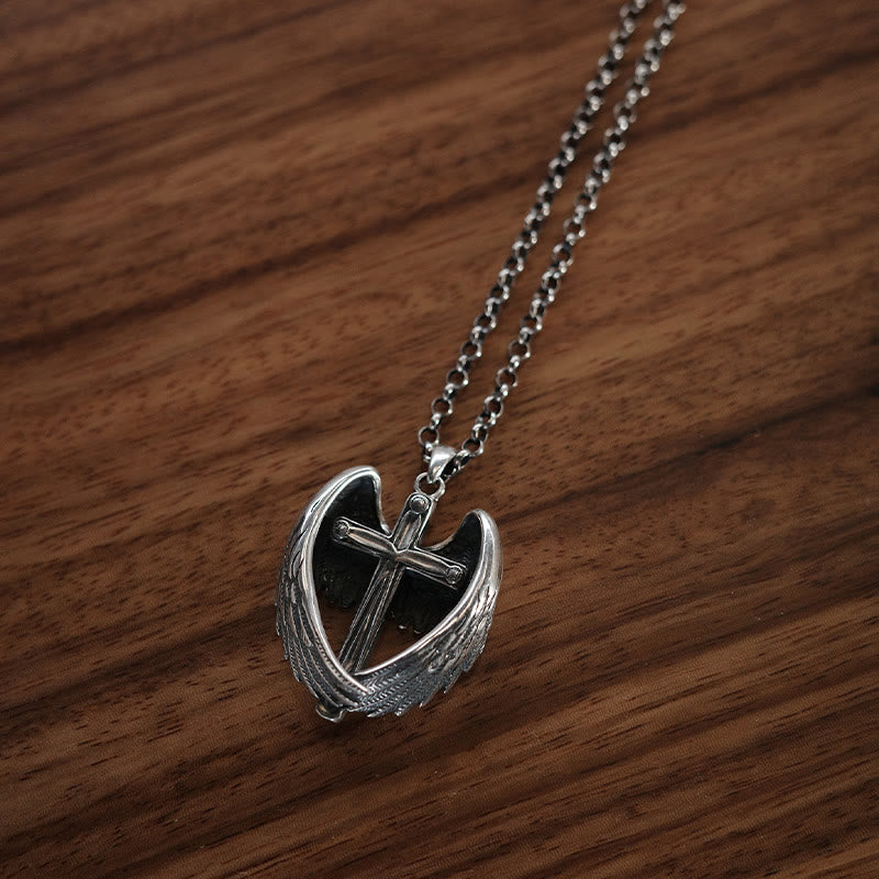 925 Sterling Silver Angel Wings Cross Necklace: Embodying Faith and Celestial Grace