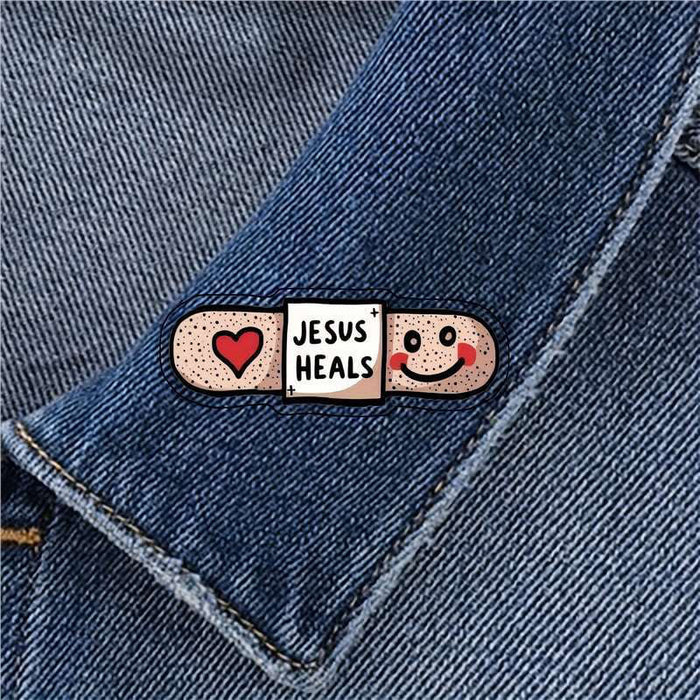 "Jesus Heals" Acrylic Heart Band-Aid Brooch: A Symbol of Faith and Comfort