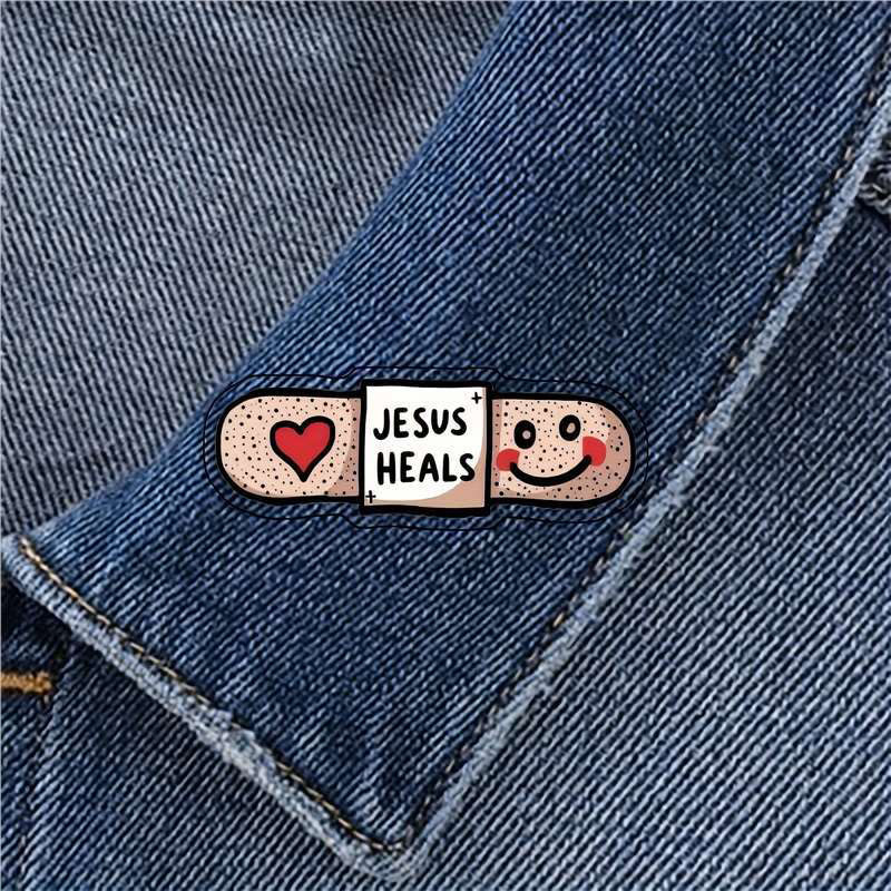"Jesus Heals" Acrylic Heart Band-Aid Brooch: A Symbol of Faith and Comfort