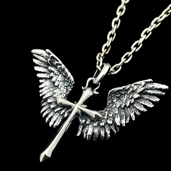 925 Sterling Silver Vintage & Classic Cross Wings Necklace: A Blend of Retro Charm and Divine Grace